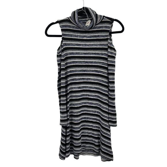 Womens AEO Soft & Sexy Dress Plush Cold Shoulder Turtleneck Blk Stripe XS Short - Picture 2 of 6